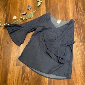 Naïf Anthropologie Chambray Top Bell Sleeves